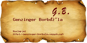 Genzinger Borbála névjegykártya